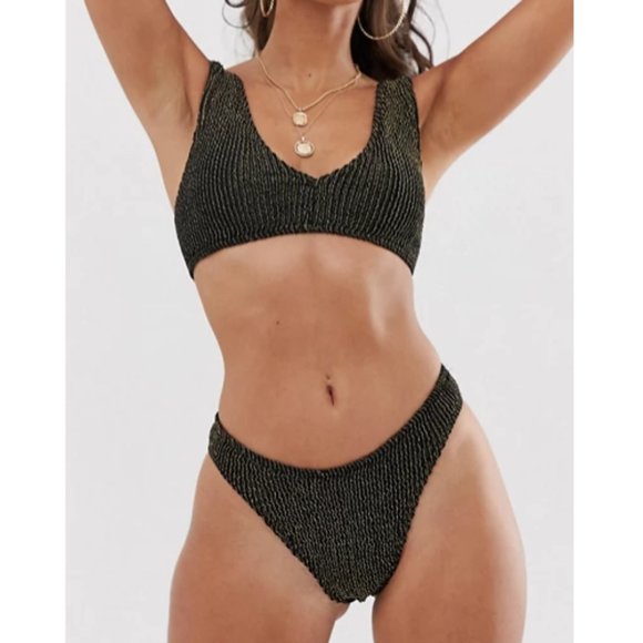 ASOS Other - ASOS Crinkle High Leg High Waist Bikini Set Gold